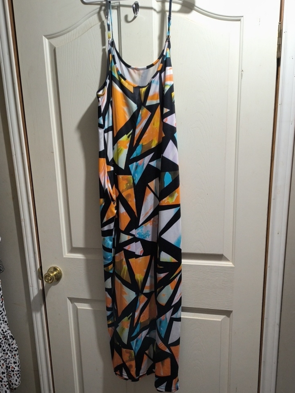 Abstract Geometric Maxi Dress in Orange & Teal
